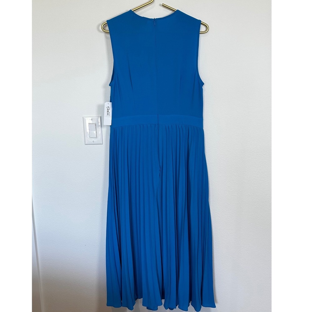 NWT Donna Morgan Dress Sleeveless Crepe Pleated Skirt Midi Brilliant Blue‎ 18 - Picture 3 of 8